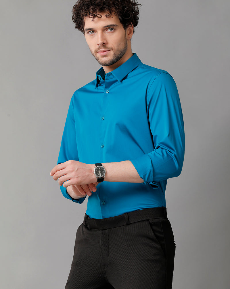 Men's Satin Stretch Solid Navy Blue Shirt