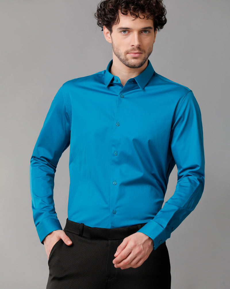 Men's Satin Stretch Solid Navy Blue Shirt
