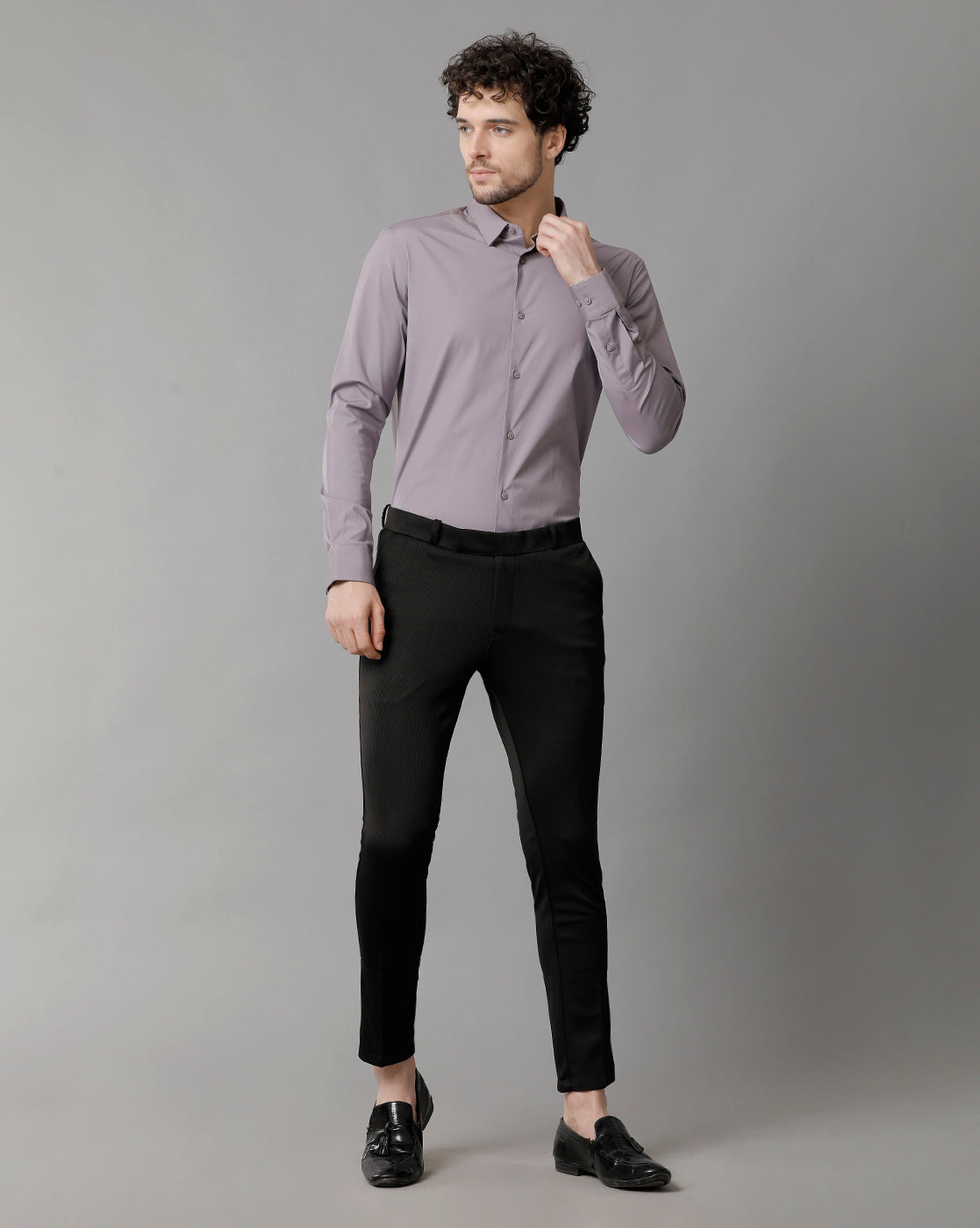 Men's Poplin Stretch Polyster Grey Shirt