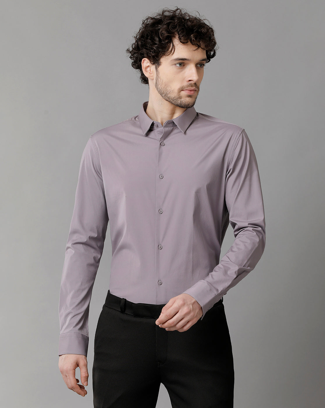 Men's Poplin Stretch Polyster Grey Shirt