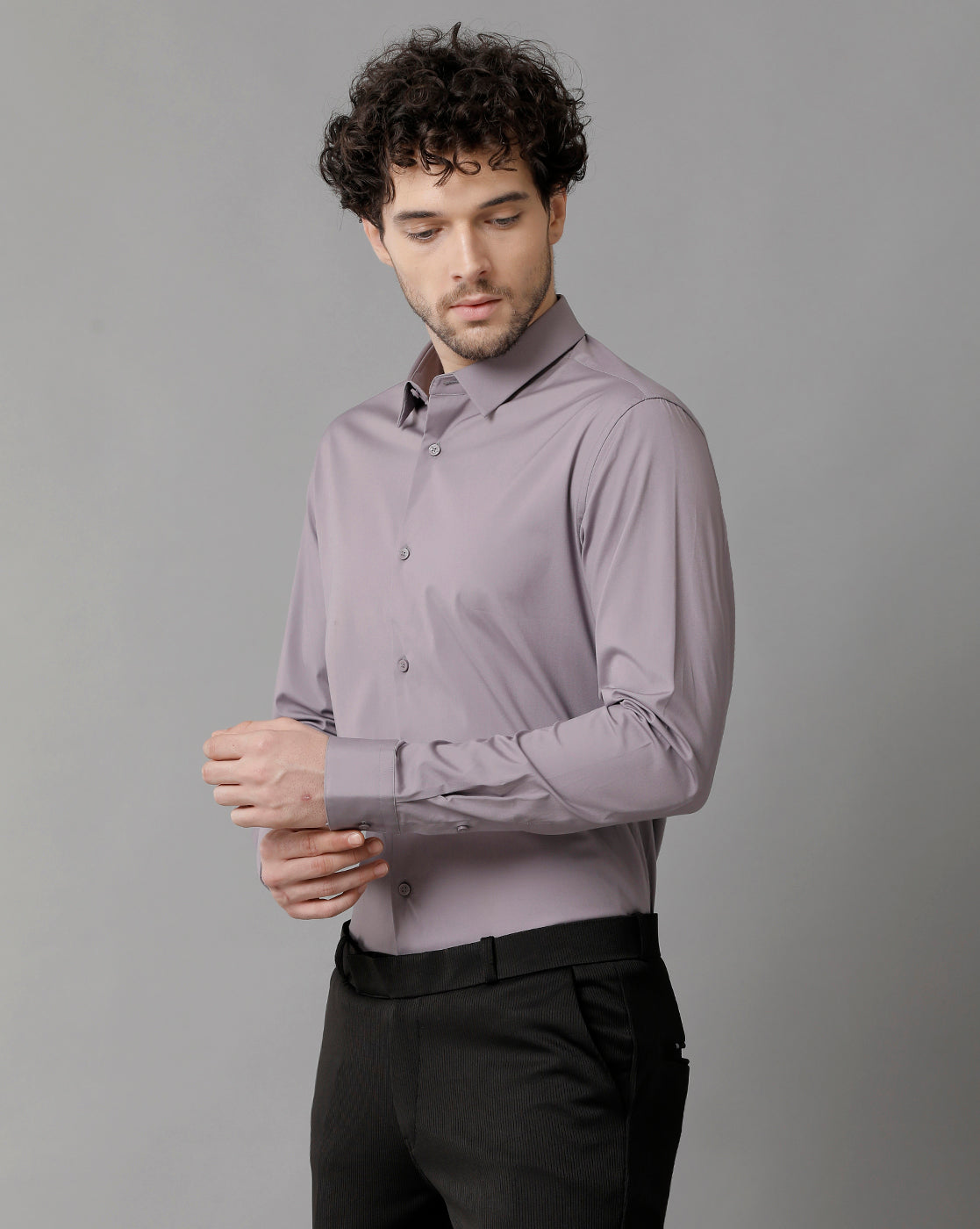 Men's Poplin Stretch Polyster Grey Shirt