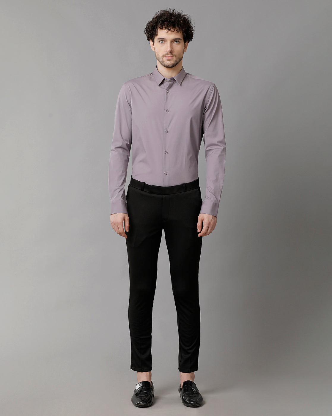 Men's Poplin Stretch Polyster Grey Shirt