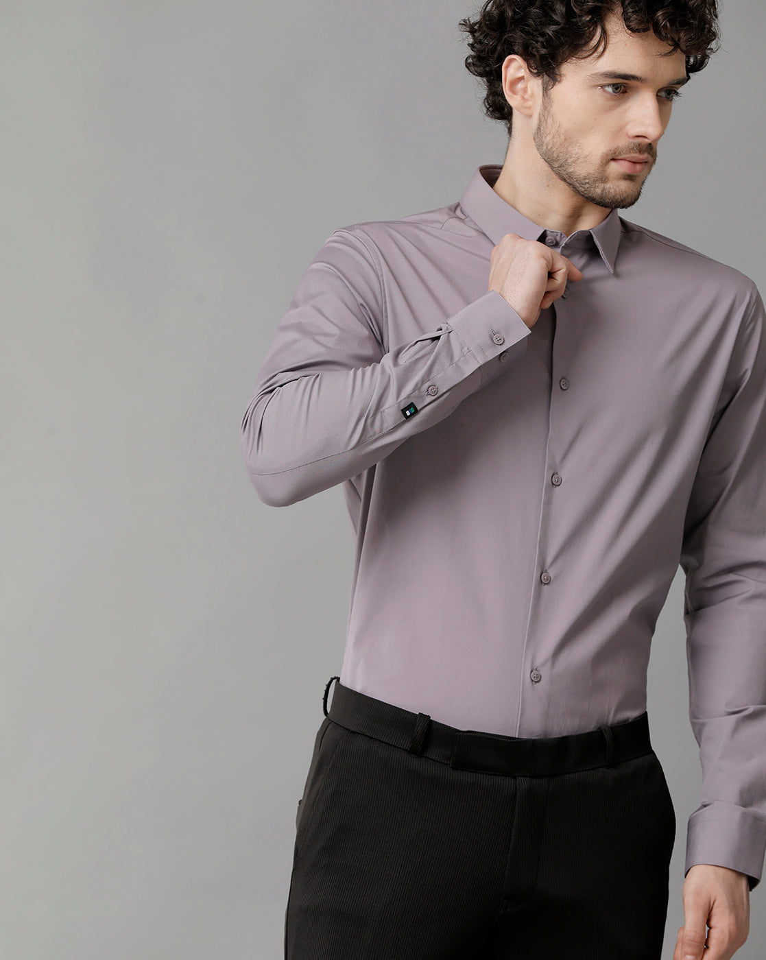 Men's Poplin Stretch Polyster Grey Shirt