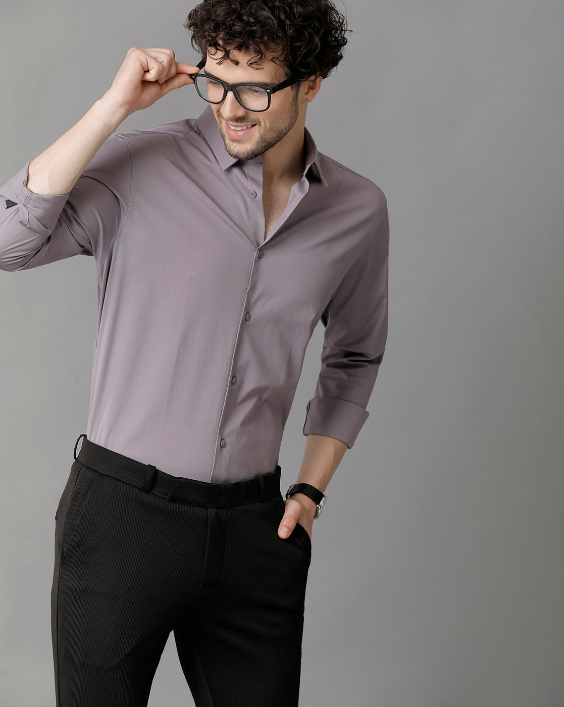 Men's Poplin Stretch Polyster Grey Shirt