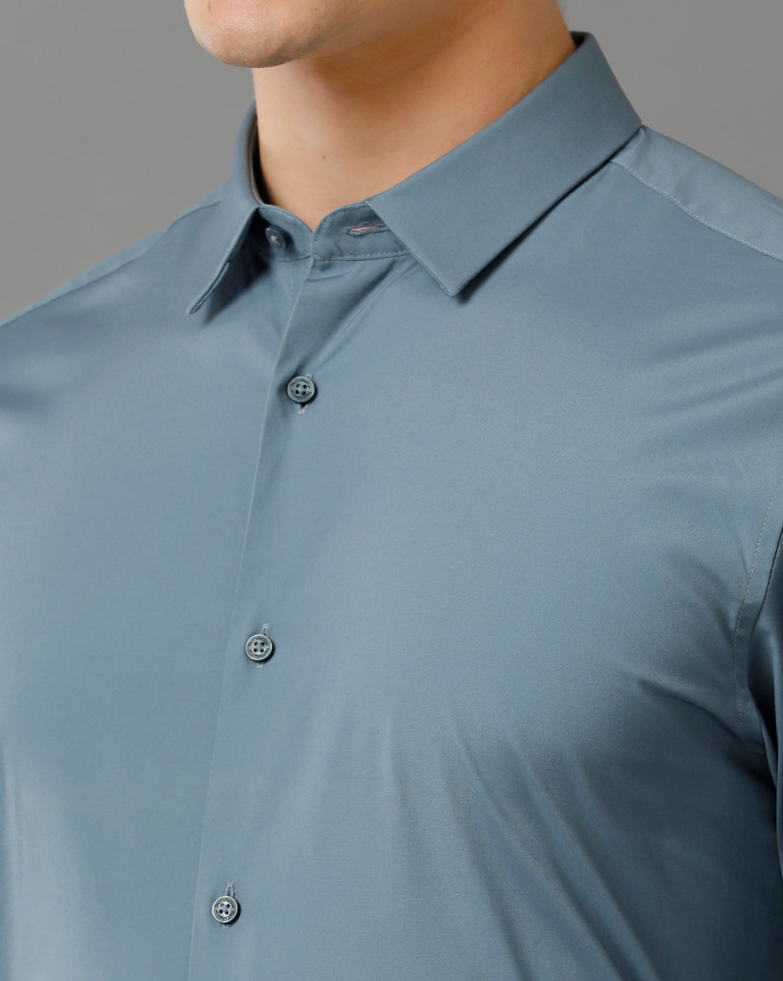 Short Collar Satin Stretch Blue Mirage Solid Shirt