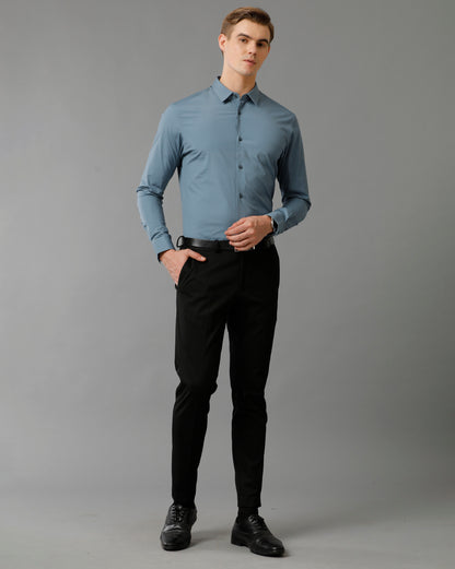 Short Collar Satin Stretch Blue Mirage Solid Shirt