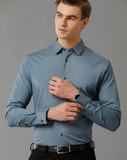 Short Collar Satin Stretch Blue Mirage Solid Shirt