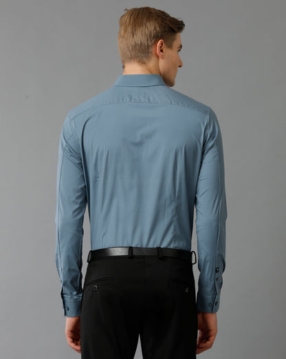 Short Collar Satin Stretch Blue Mirage Solid Shirt