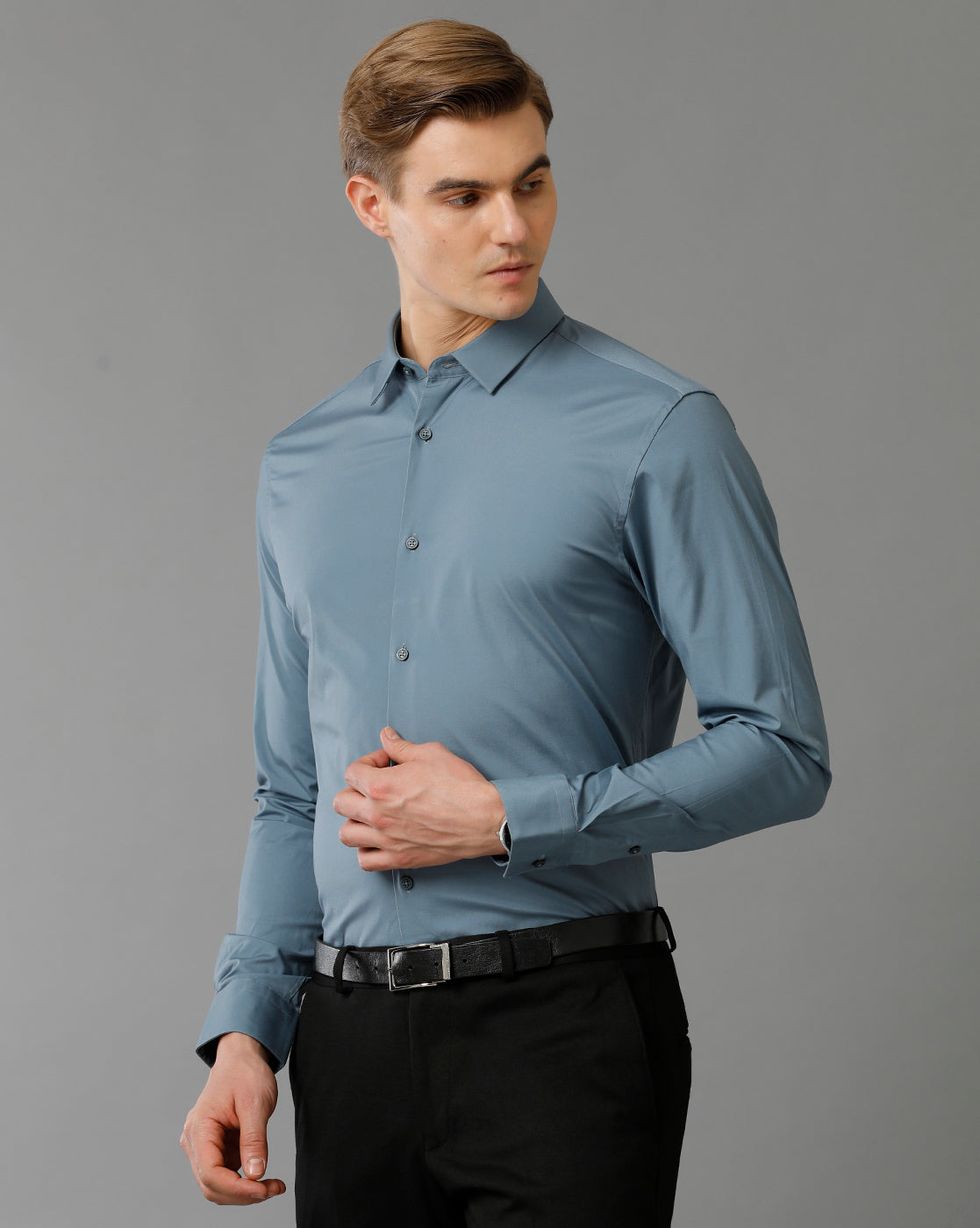 Short Collar Satin Stretch Blue Mirage Solid Shirt