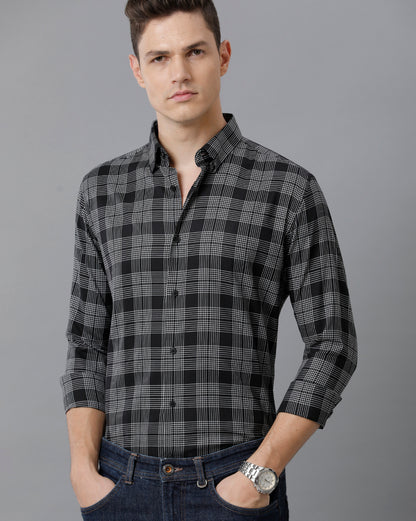 Short Collar Cotton Checkered Black Checks Shirt