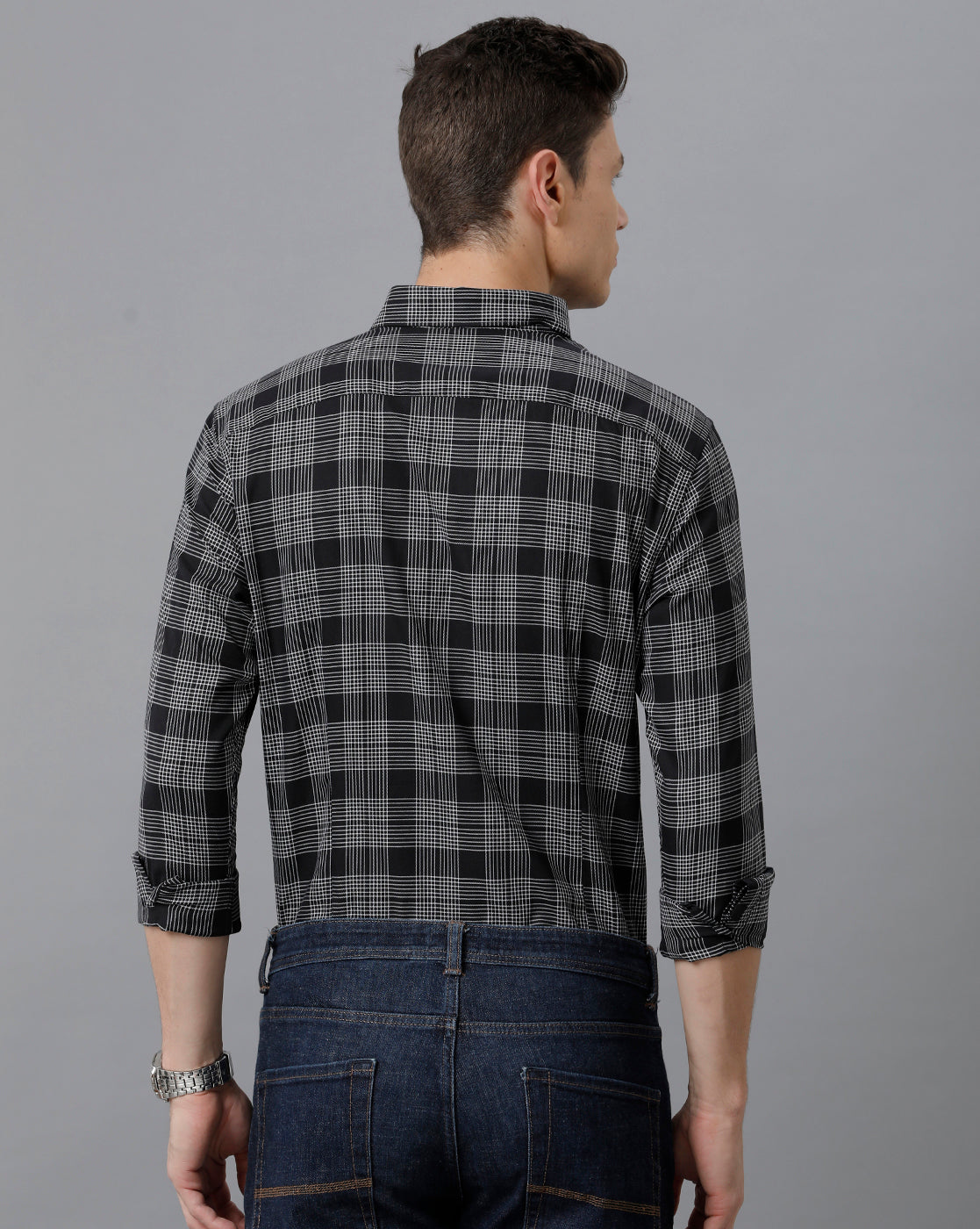 Short Collar Cotton Checkered Black Checks Shirt