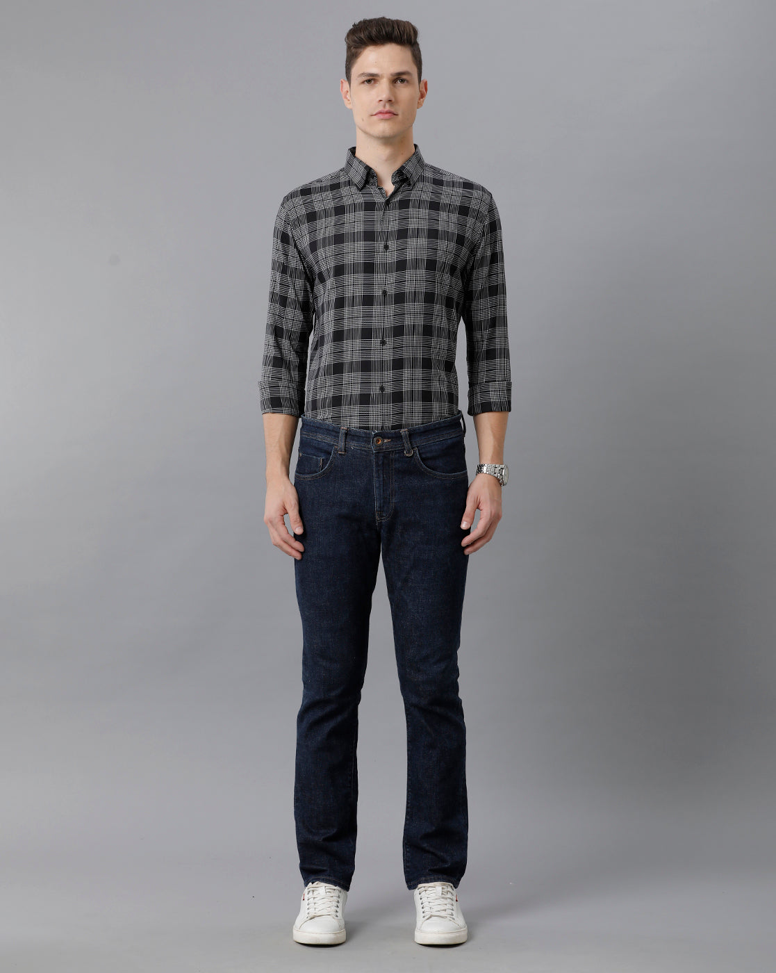 Short Collar Cotton Checkered Black Checks Shirt