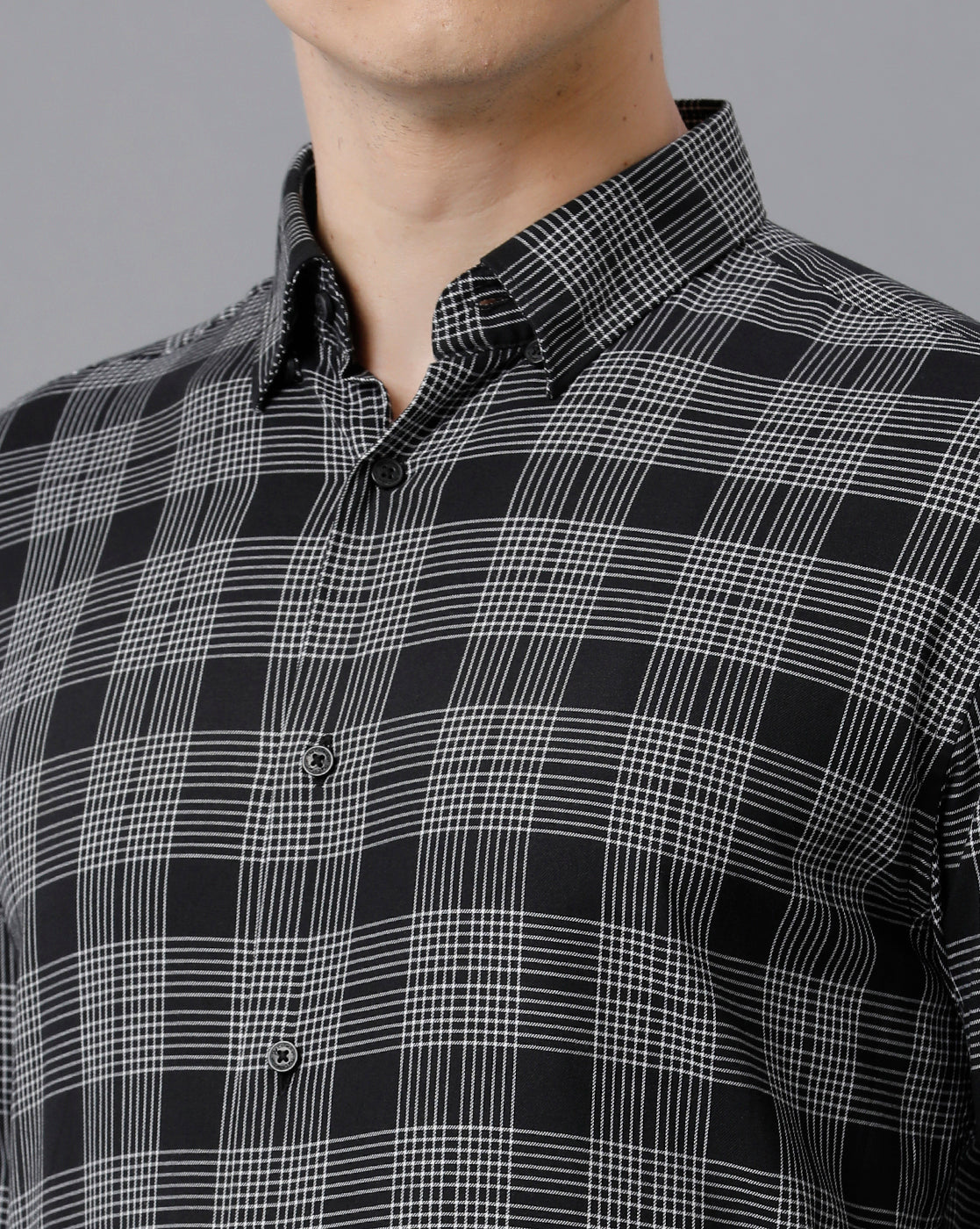 Short Collar Cotton Checkered Black Checks Shirt