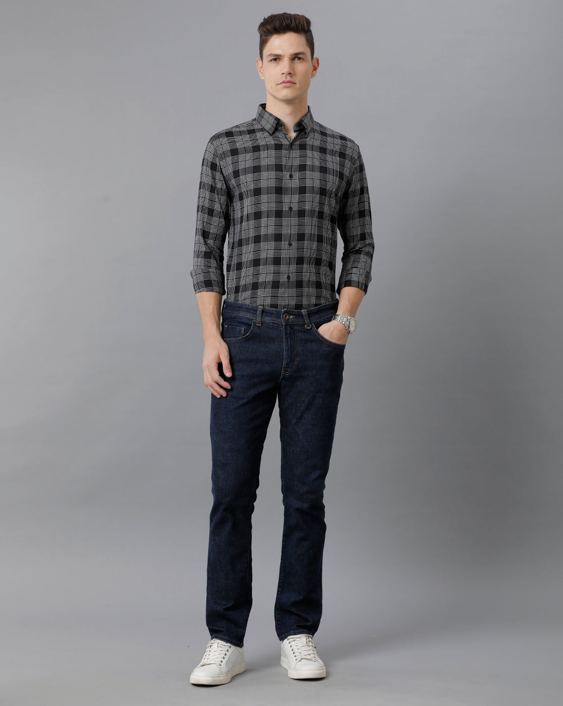 Short Collar Cotton Checkered Black Checks Shirt