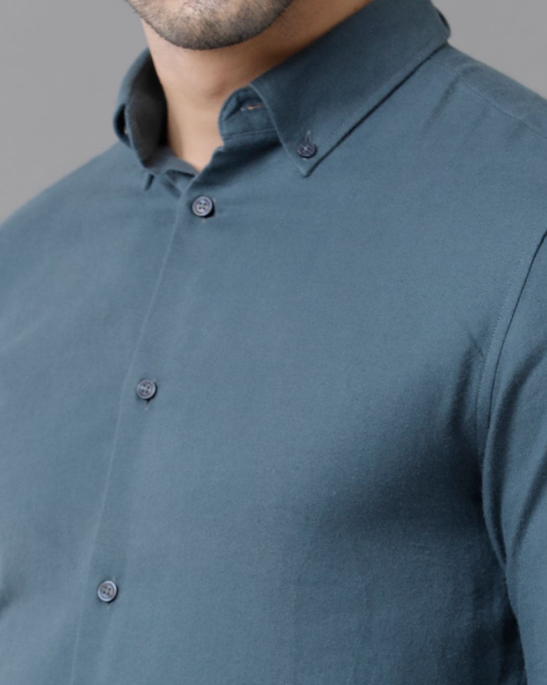 Short Collar Satin Stretch Dark Blue Solid Shirt