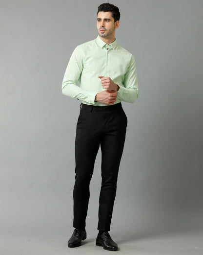 Short Collar Cotton Checkered Green Shirt