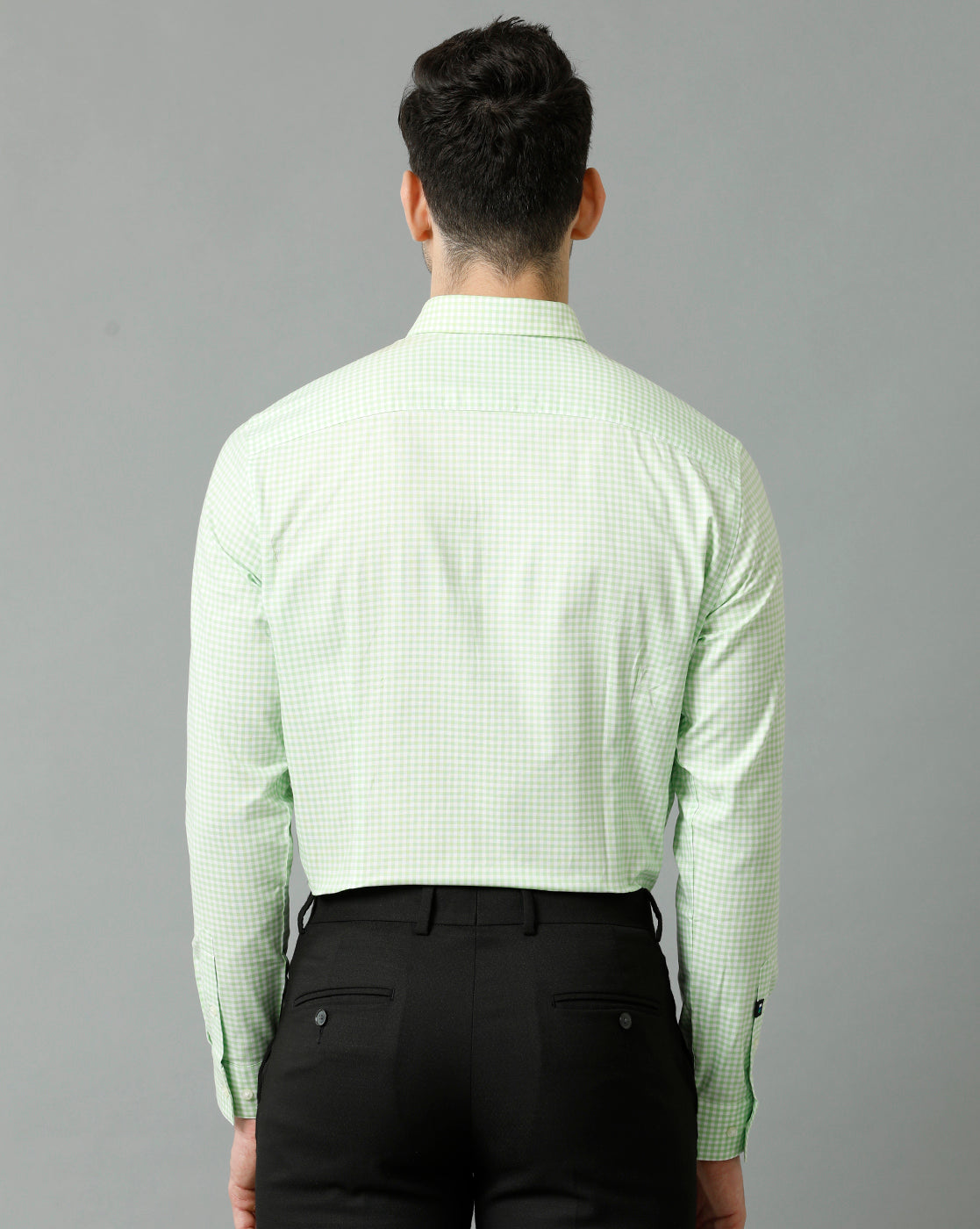 Short Collar Cotton Checkered Green Shirt