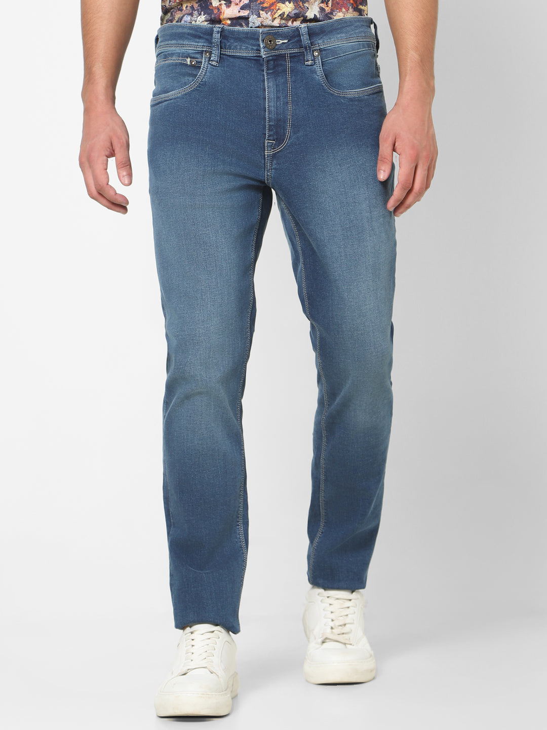 Men Slim Mid Rise Blue Jeans