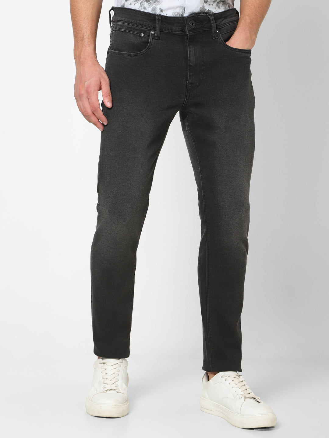 Men Slim Mid Rise Black Jeans