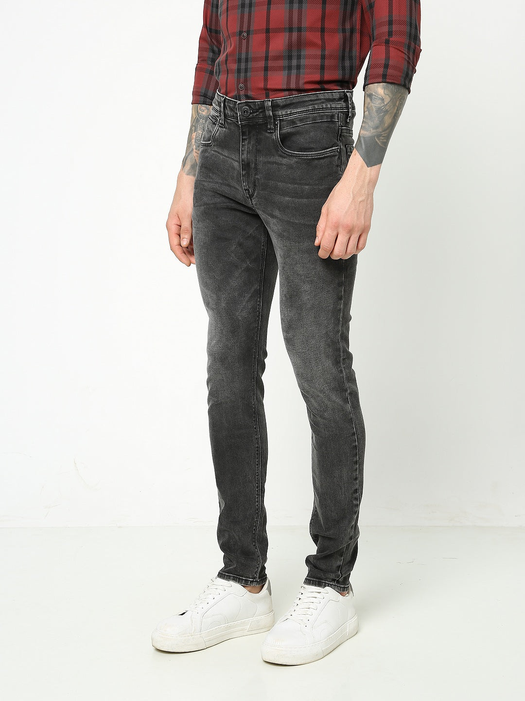 Men Slim Mid Rise Black Jeans