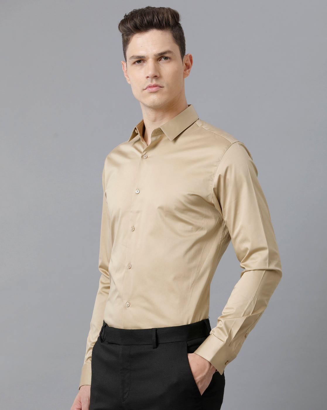 Men's Khaki Cotton Stretch Shirt