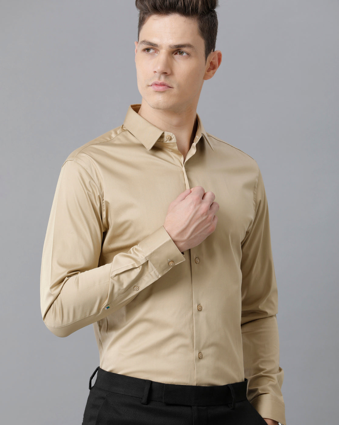 Men's Khaki Cotton Stretch Shirt