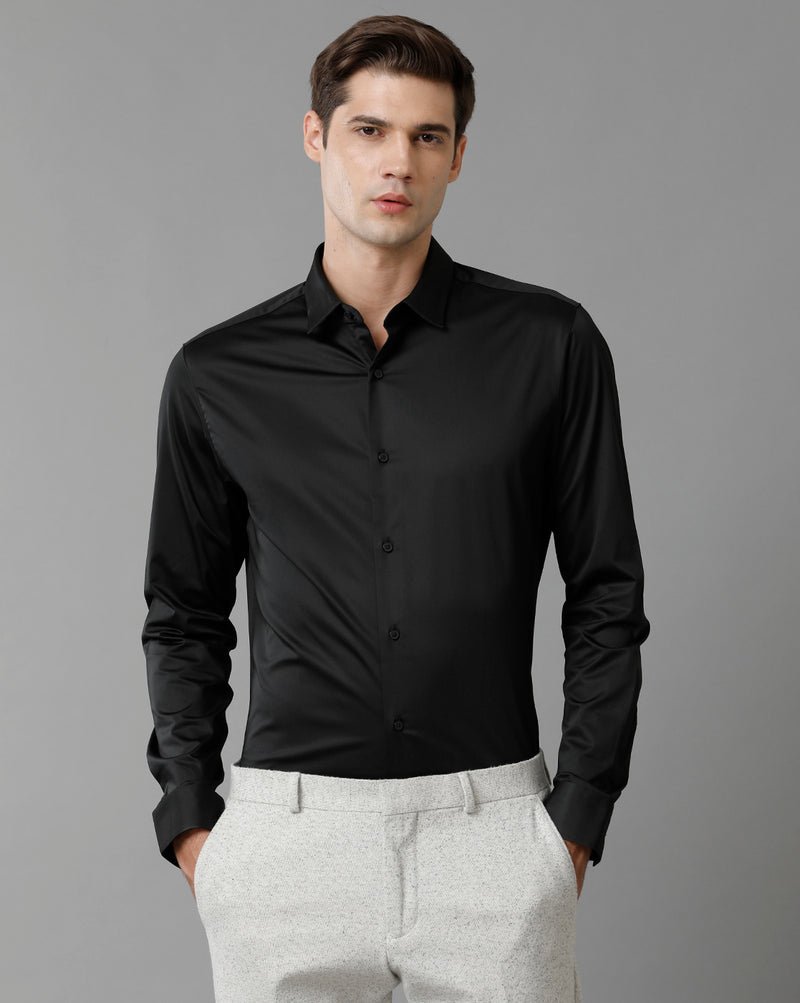 Men's Jet Black Cotton Stretch Shirt