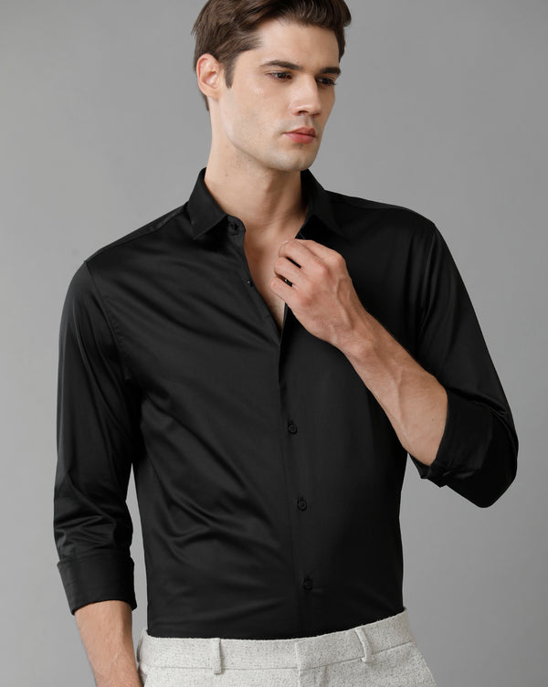 Men's Jet Black Cotton Stretch Shirt