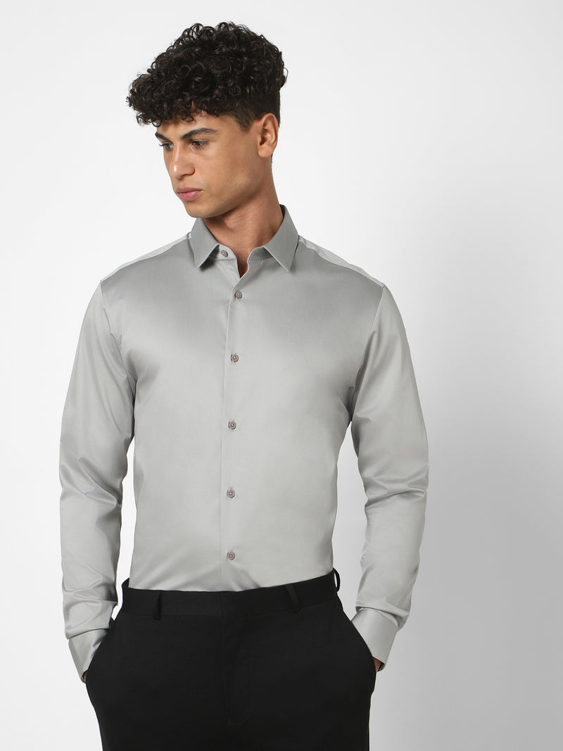 Men's Silver Grey Solid Shirt