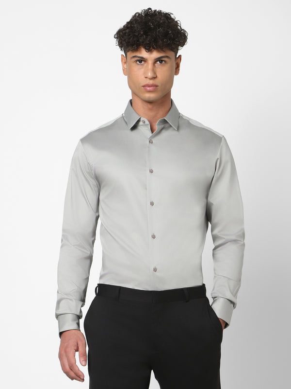 Men's Silver Grey Solid Shirt
