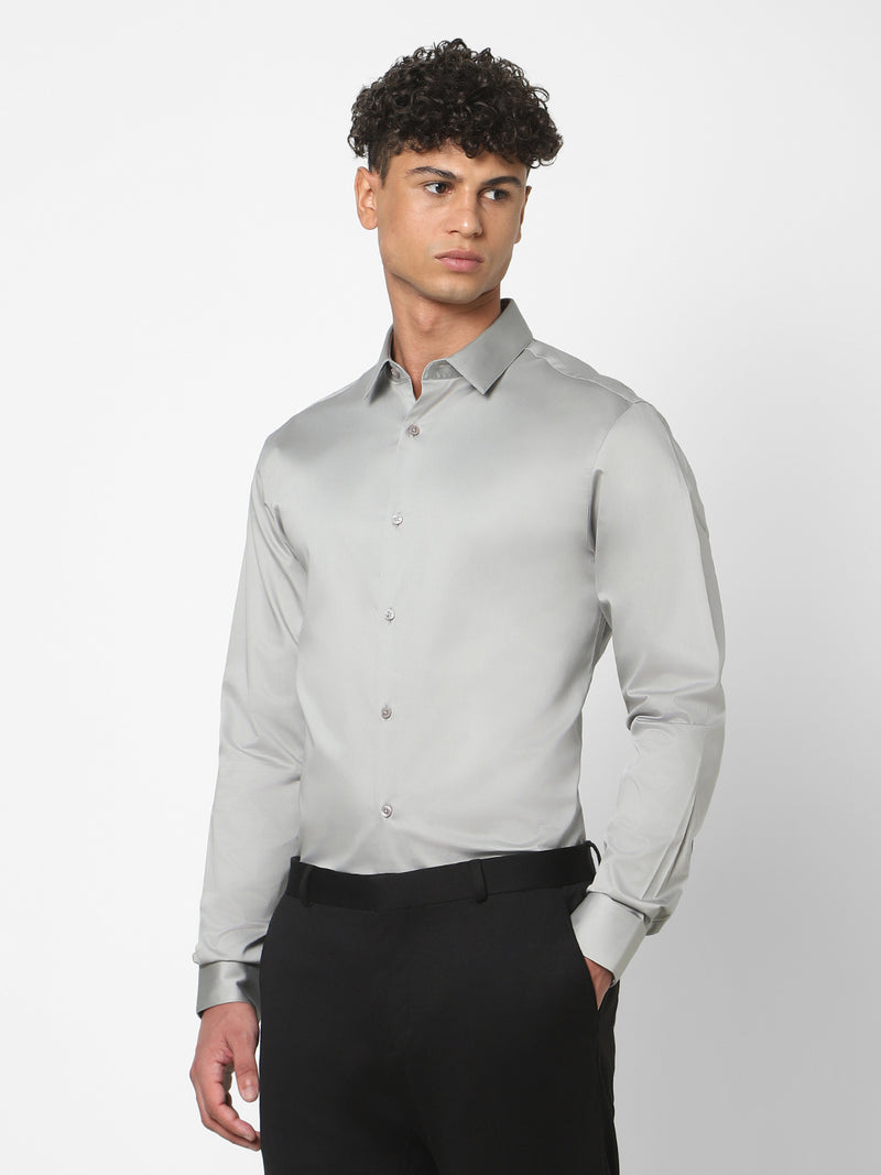 Men's Silver Grey Solid Shirt