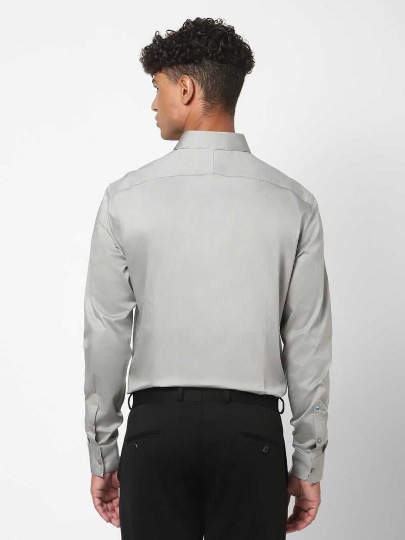 Men's Silver Grey Solid Shirt