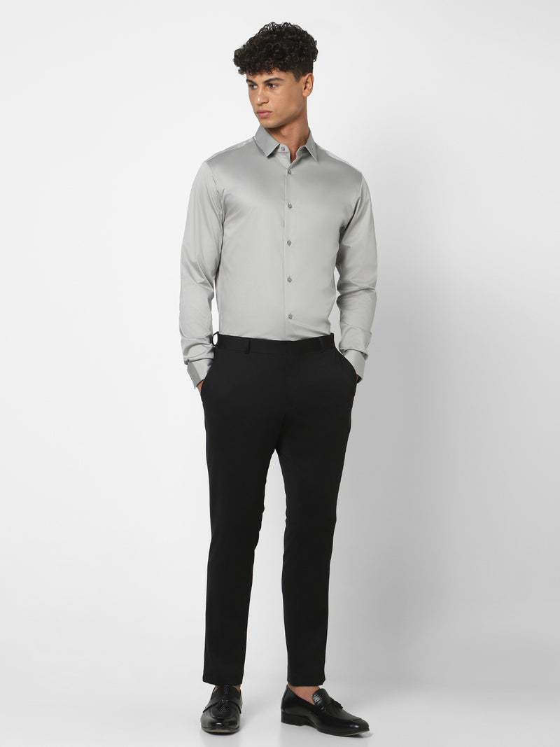 Men's Silver Grey Solid Shirt
