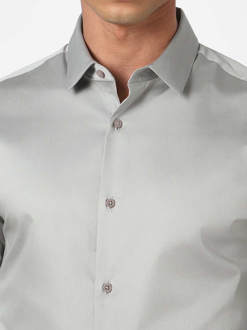 Men's Silver Grey Solid Shirt