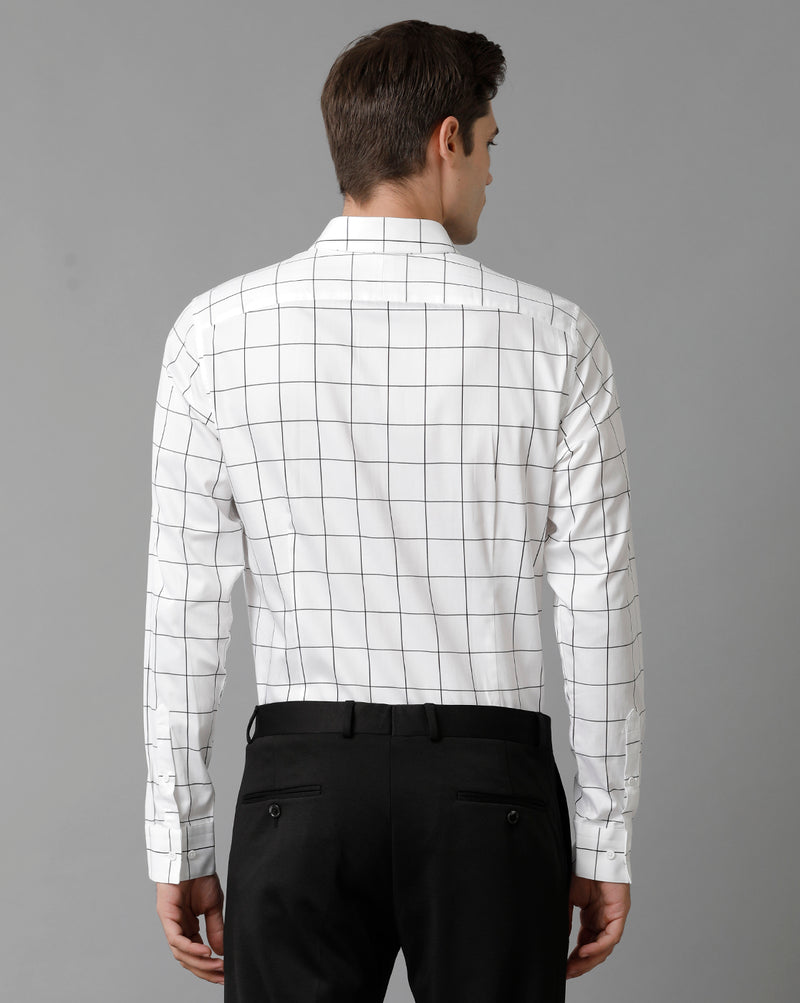 Men's White Checks Cotton Stretch Shirt