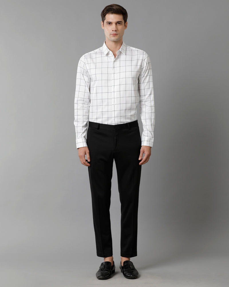 Men's White Checks Cotton Stretch Shirt