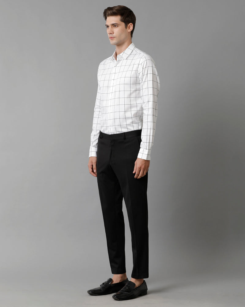 Men's White Checks Cotton Stretch Shirt