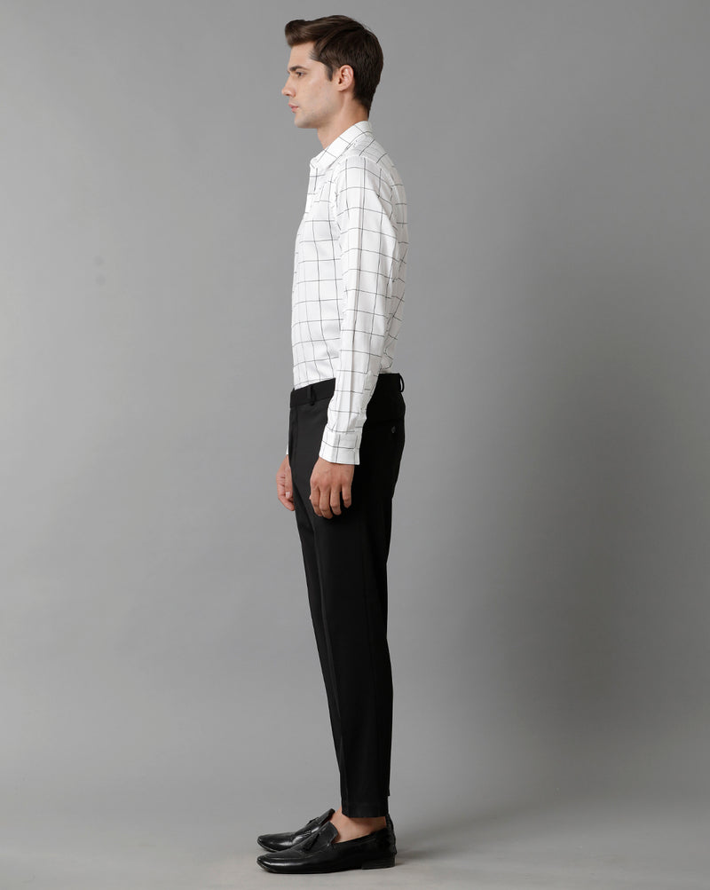 Men's White Checks Cotton Stretch Shirt