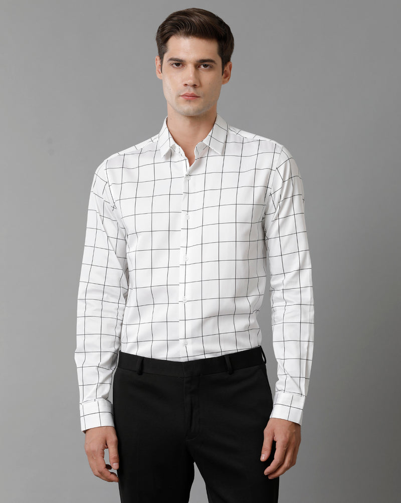 Men's White Checks Cotton Stretch Shirt