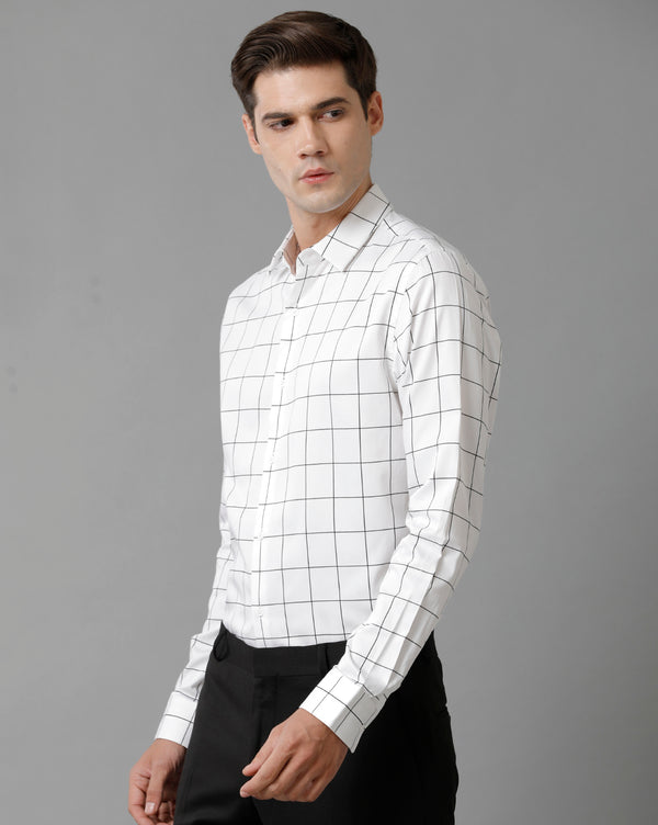 Men's White Checks Cotton Stretch Shirt