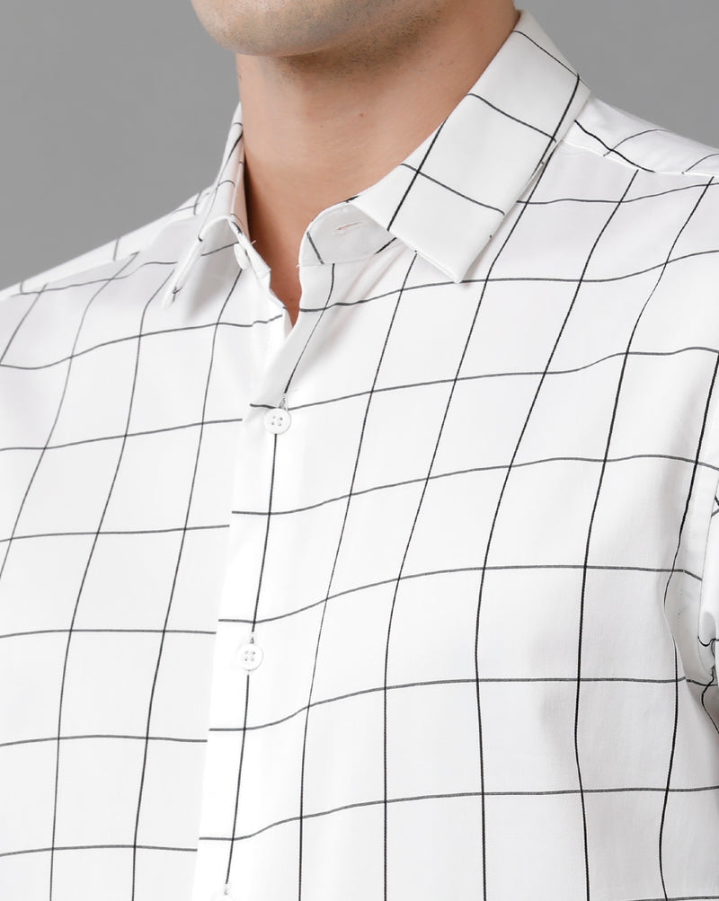 Men's White Checks Cotton Stretch Shirt