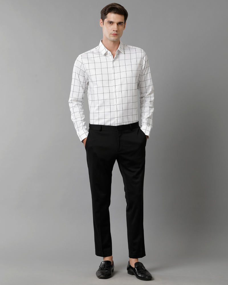 Men's White Checks Cotton Stretch Shirt