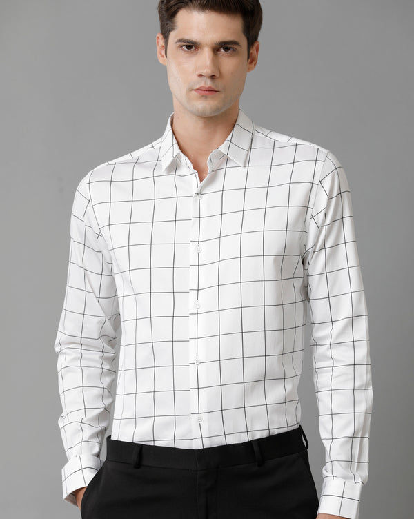 Men's White Checks Cotton Stretch Shirt