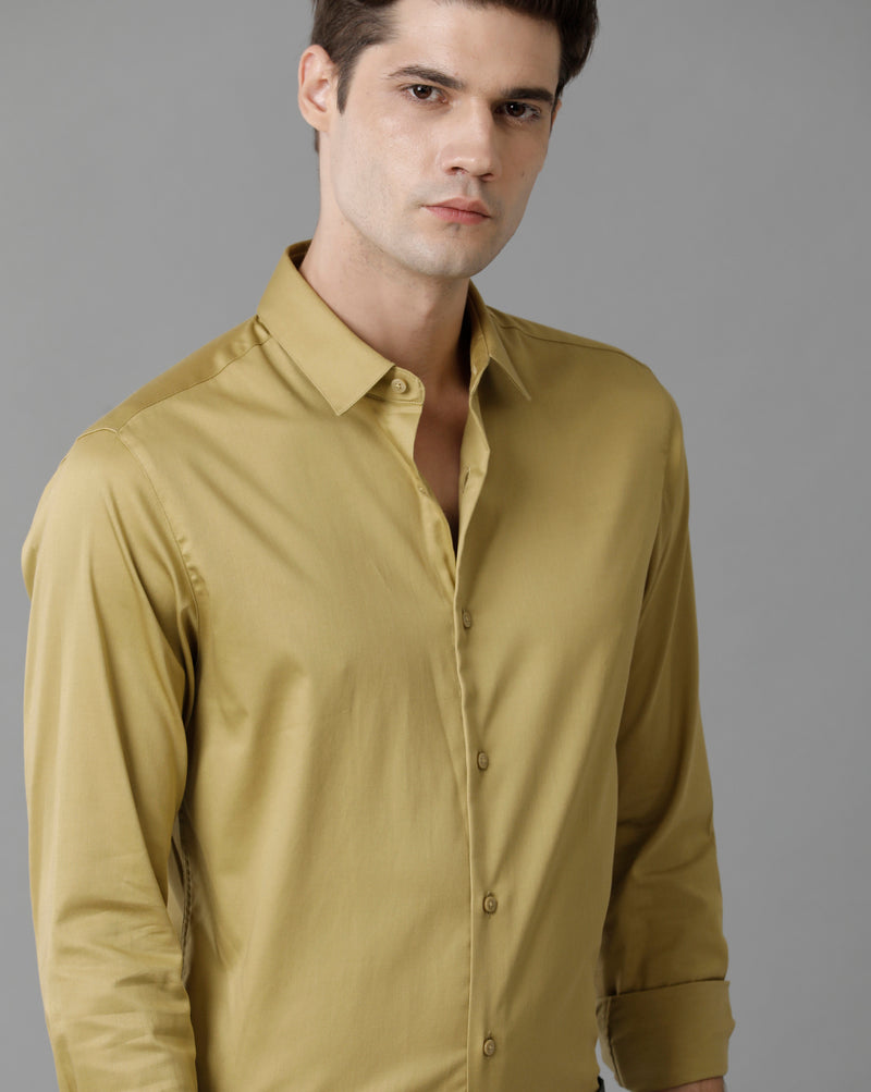 Men's Khaki Cotton Stretch Shirt