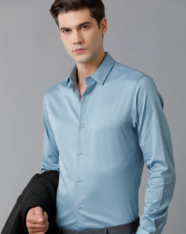 Men's Blue Cotton Stretch Shirt