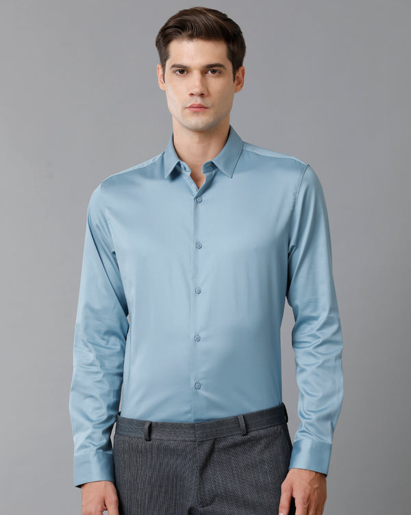 Men's Blue Cotton Stretch Shirt