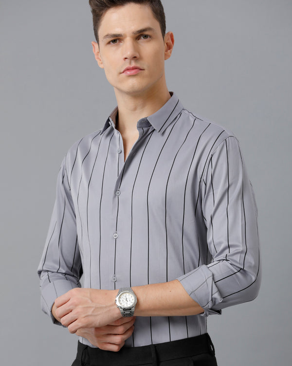 Men's Grey Cotton Stretch Shirt