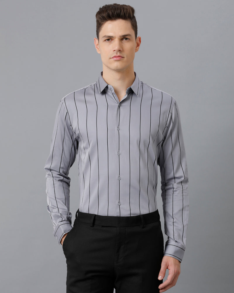 Men's Grey Cotton Stretch Shirt