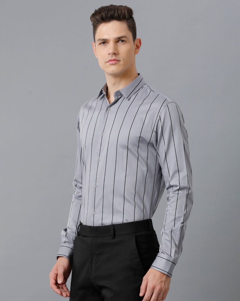 Men's Grey Cotton Stretch Shirt