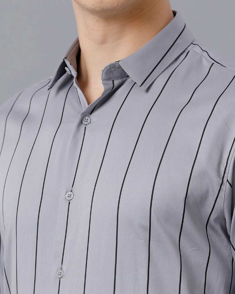 Men's Grey Cotton Stretch Shirt